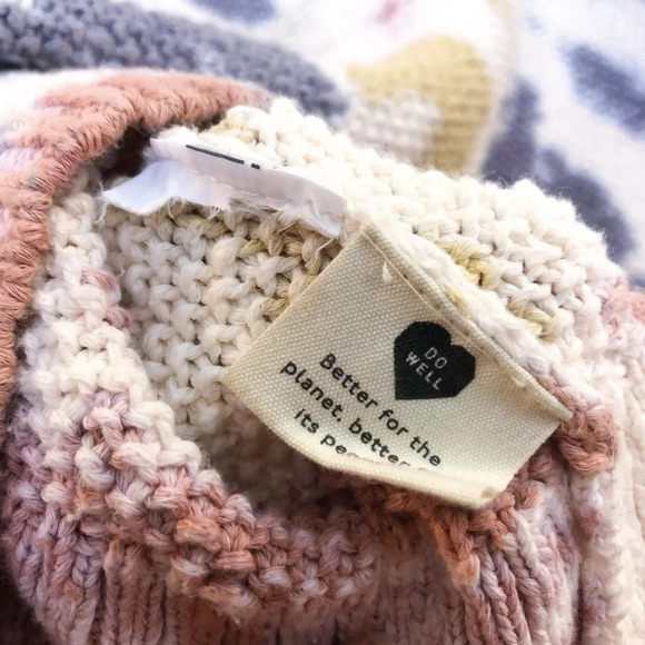 Madewell Cotton Waffle Knit Tie Dye Crew Neck Bell Sleeve Oversized Sweater XS - Picture 6 of 6